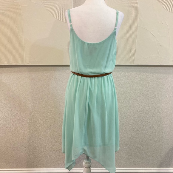 Mint Green Dress Sleeveless Chiffon High Low Belted Size Small - Picture 2 of 11